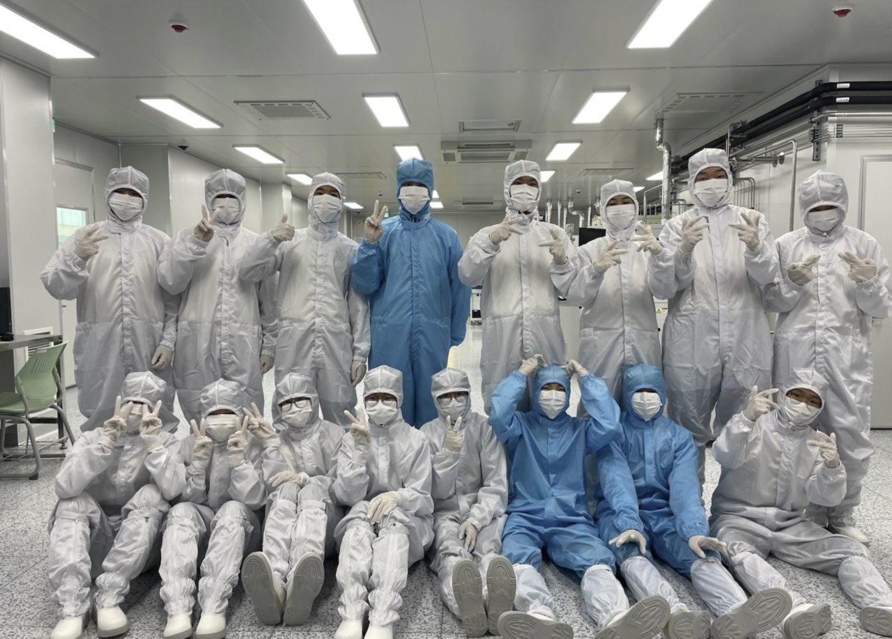Students at the Korea Semiconductor Meister High School pose after a practicum on May 14. (Korea Semiconductor Meister High School)