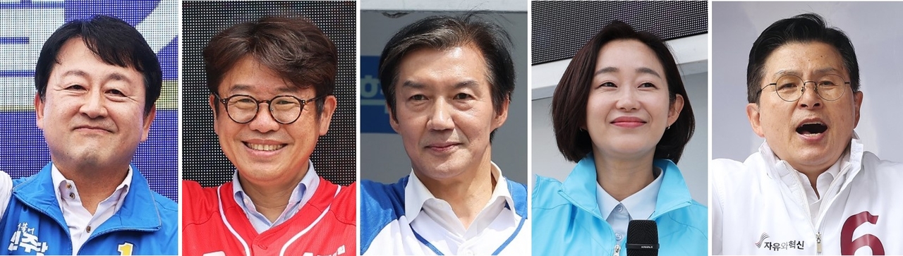 Kim Yong-nam (from left), Yu Eui-dong, Cho Kuk, Kim Jae-yeon and Hwang Kyo-ahn (Yonhap)