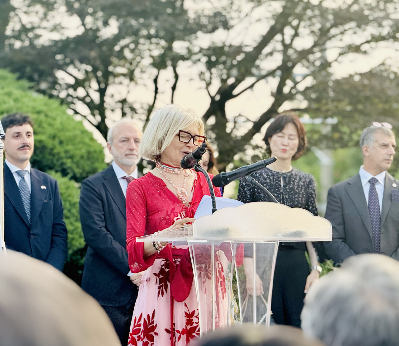 Italian Ambassador to Korea Emilia Gatto speaks at Italian Republic Day in Seoul on Tuesday. (Sanjay Kumar/The Korea Herald)