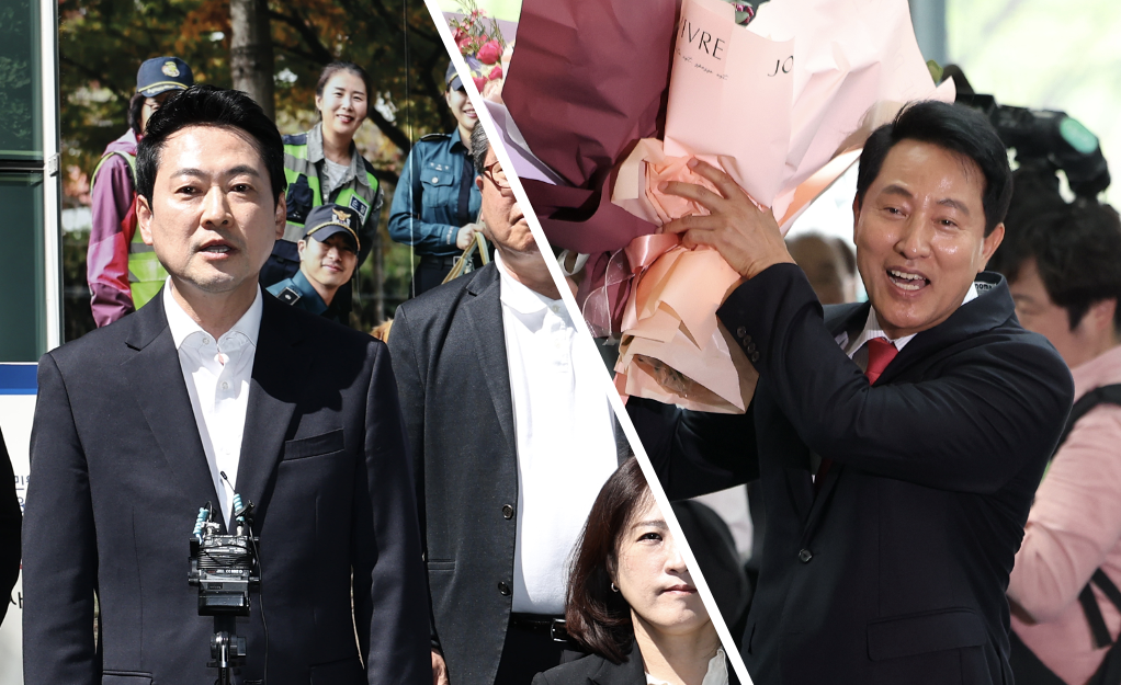Rep. Jang Dong-hyeok, chair of the main opposition People Power Party (left), and Seoul Mayor Oh Se-hoon (Yonhap)