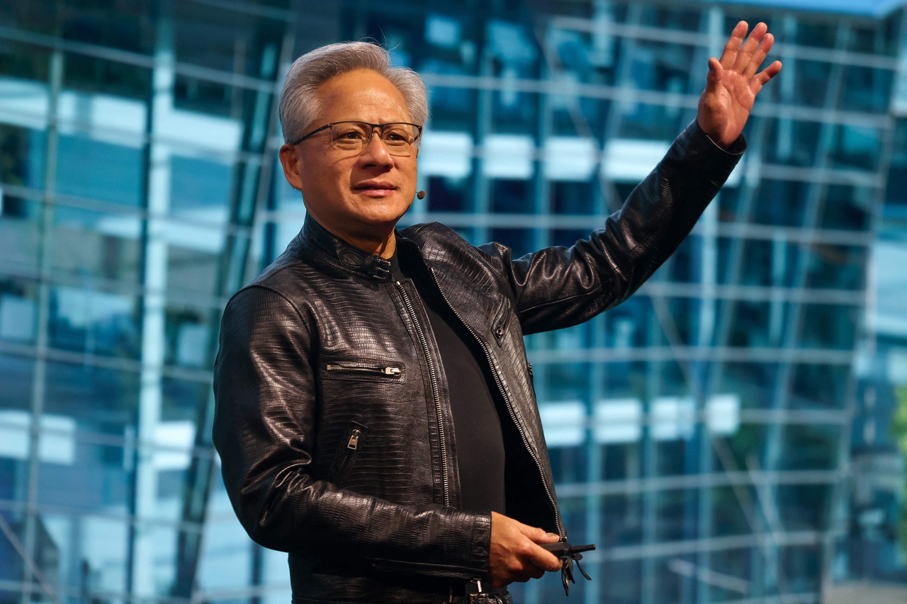 Nvidia CEO Jensen Huang speaks during a press conference at Computex in Taipei on Tuesday. (AFP-Yonhap)