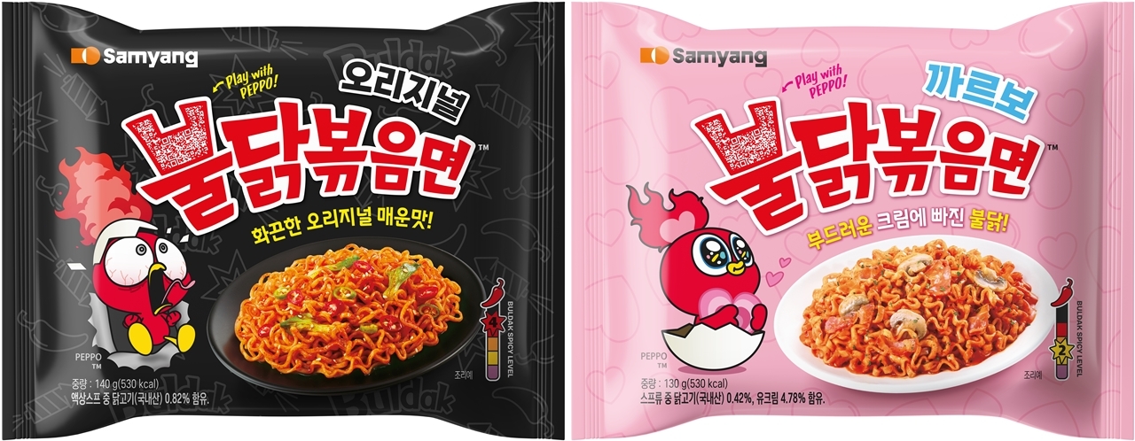 Samyang Foods' new mascot, Peppo, appears on Buldak noodle packaging. (Samyang Foods)