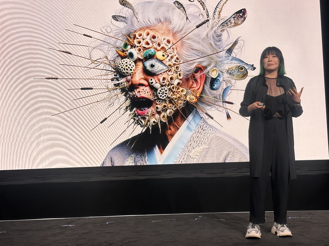 Niceaunties gives a speech on her creative work and the process during a session for the Upscale Conference held in San Francisco on Wednesday. (Choi Jeong-yoon/ The Korea Herald)