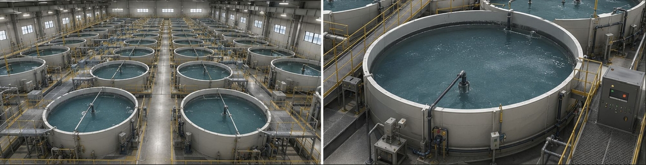 A rendering of the bioreactor system based on cultivation tanks to be installed at the land-based seaweed cultivation facility within Pulmuone's seaweed land-based aquaculture R&D Center at the Saemangeum industrial complex in North Jeolla Province (Pulmuone)