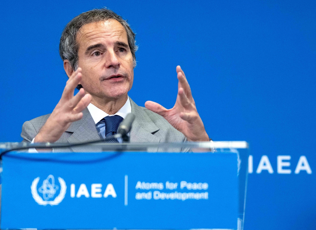 Director General of the International Atomic Energy Agency (IAEA) Rafael Grossi addresses a press conference following a Board of Governors' Meeting at the agency's headquarters in Vienna, Austria on Monday. (AFP-Yonhap)