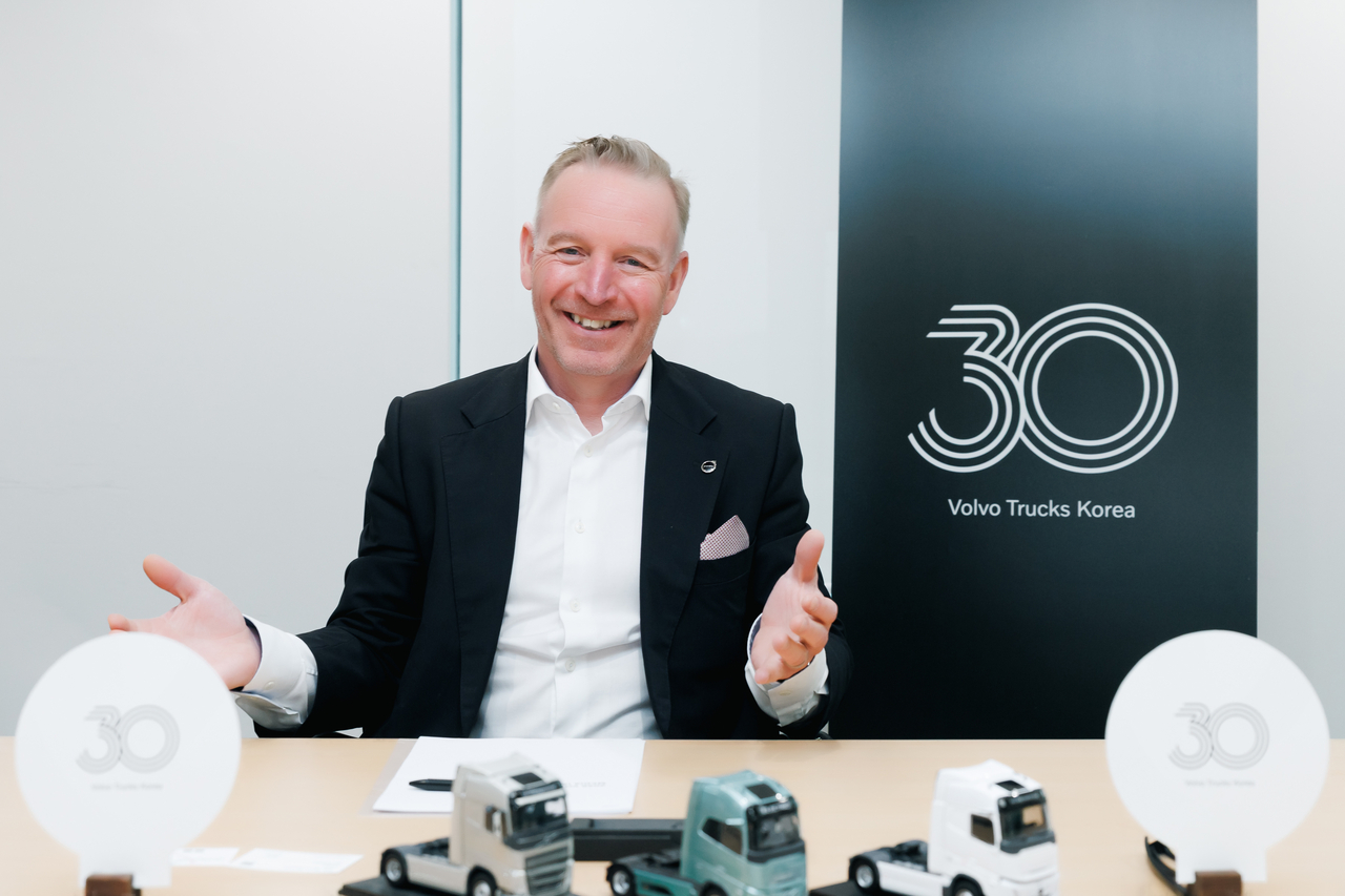 Per-Erik Lindstrom, senior vice president of Volvo Trucks International, speaks during an interview held in Seoul on Tuesday. (Volvo Trucks Korea)