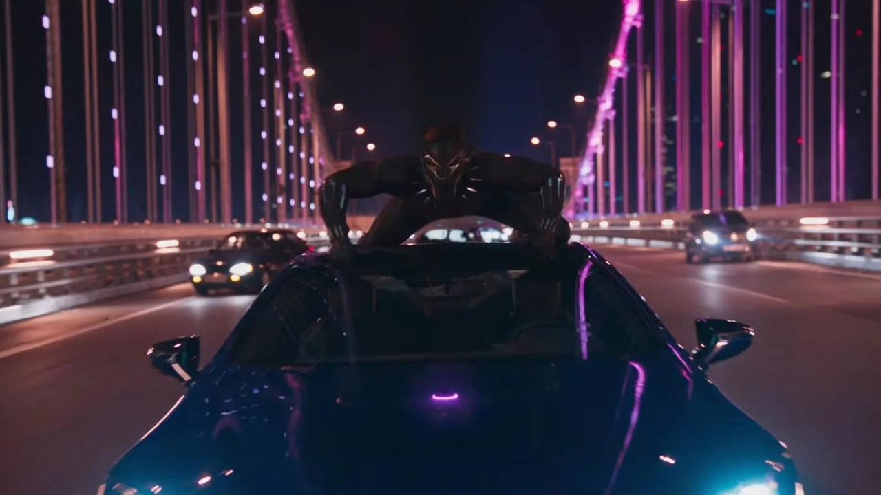 A scene from "Black Panther," filmed on Gwangan Bridge in Busan (Marvel Studios/Walt Disney Studios Motion Pictures)