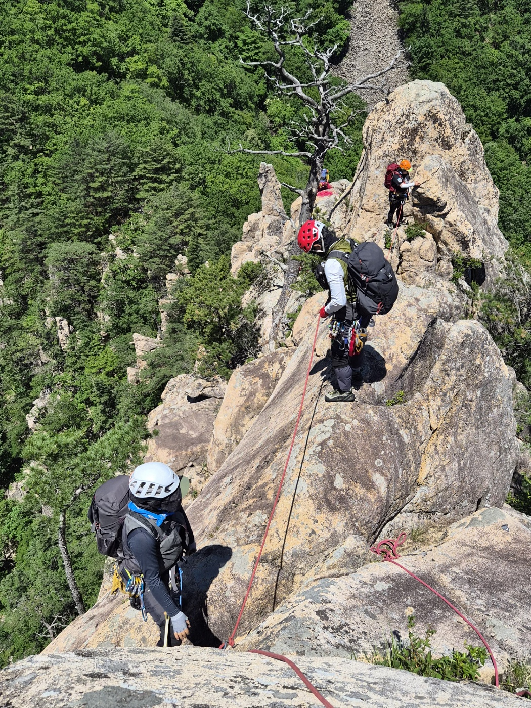 Seoraksan National Park officials conduct safety checks on the mountain in Gangwon Province on May 31. (Yonhap)