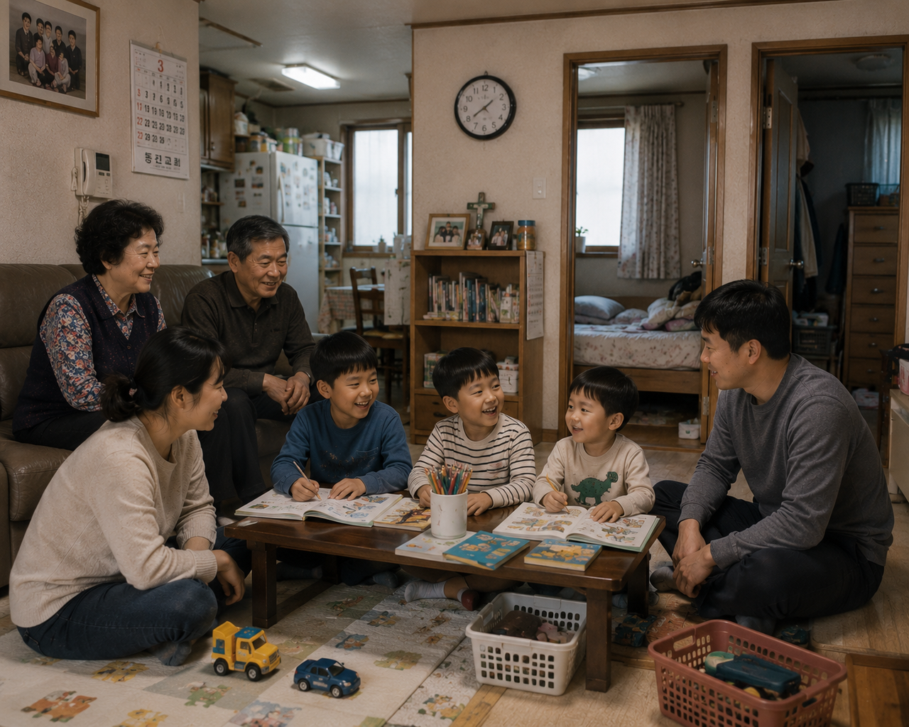 서대문구의 한 재개발 구역의 방2개 주택에서 강씨 팀장 가족과 부모님은 함께 살았다. [챗GPT 형성 이미지]