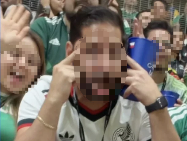 Ulises Fernando Bernal Miramontes, president of the College of Geomatics and Topographic Surveying Engineers of the State of Jalisco, is pictured making a slant eye gesture during South Korea's World Cup match against the Czech Republic at Estadio Akron in Guadalajara, Mexico, Friday. (Screen capture from Instagram @inocat_t)