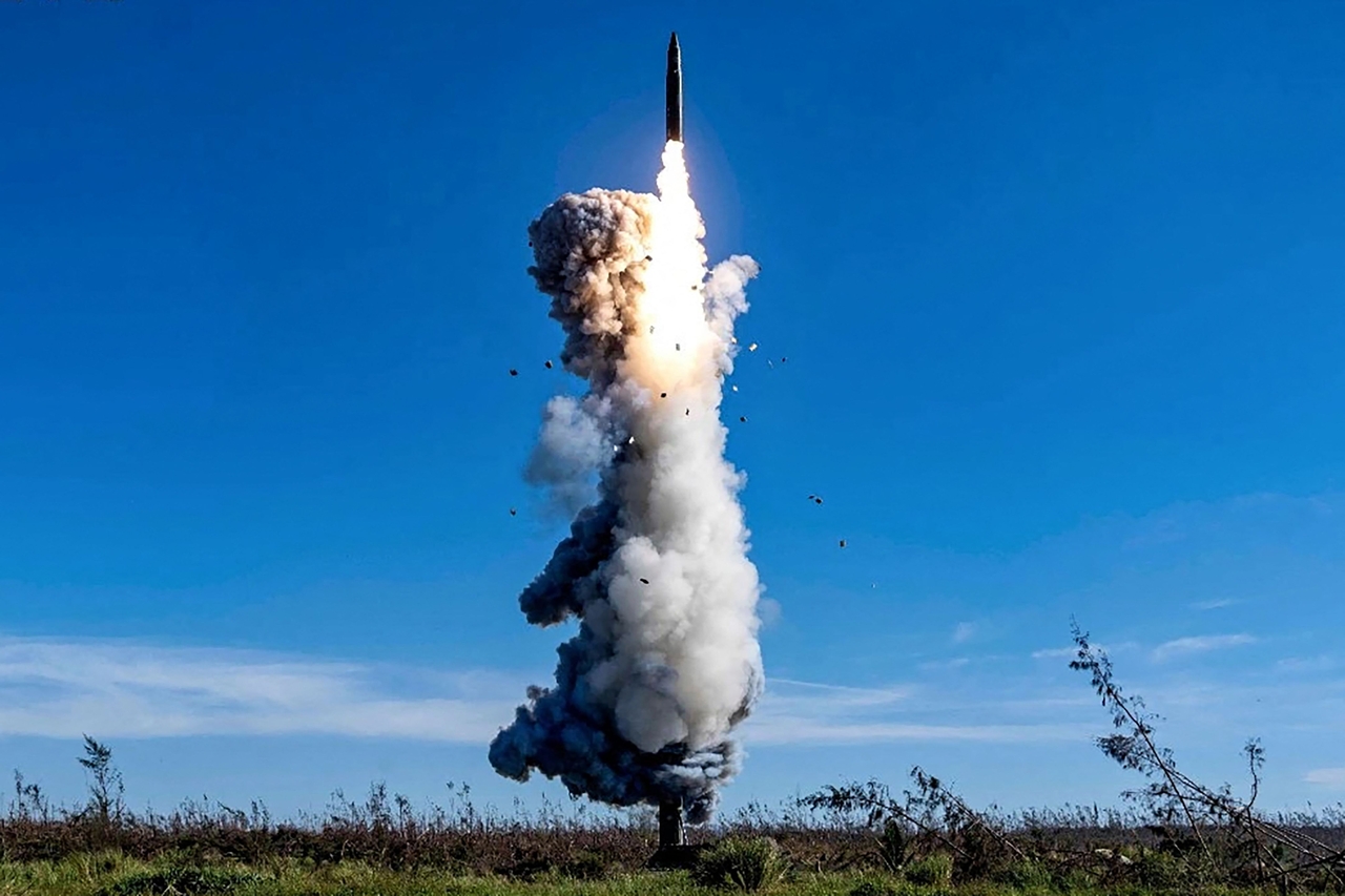 The Chinese People's Liberation Army Rocket Force launches an intercontinental ballistic missile carrying a dummy warhead into the Pacific Ocean in September 2024. (AFP-Yonhap)
