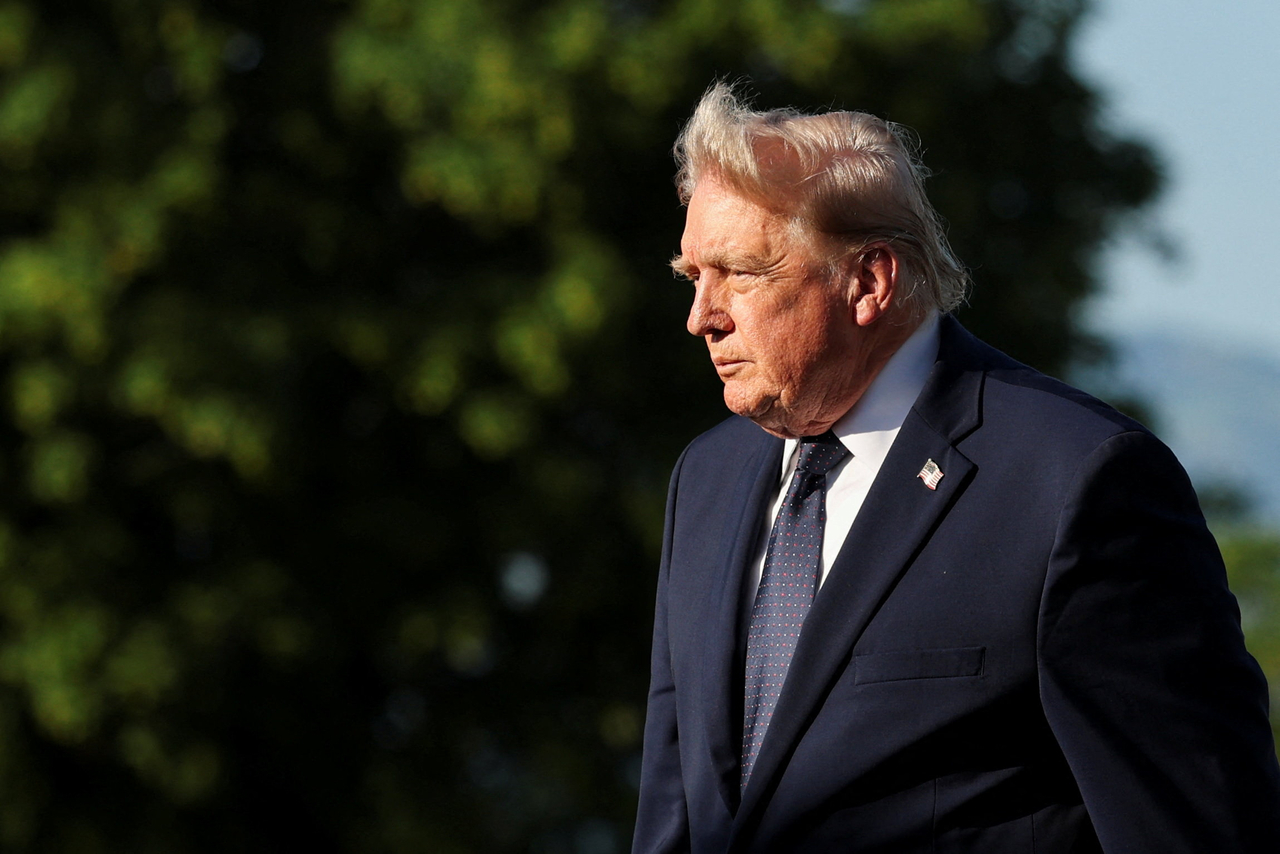 US President Donald Trump walks during the G7 summit in Evian-les-Bains, France, on June 15, 2026. (Reuters-Yonhap)
