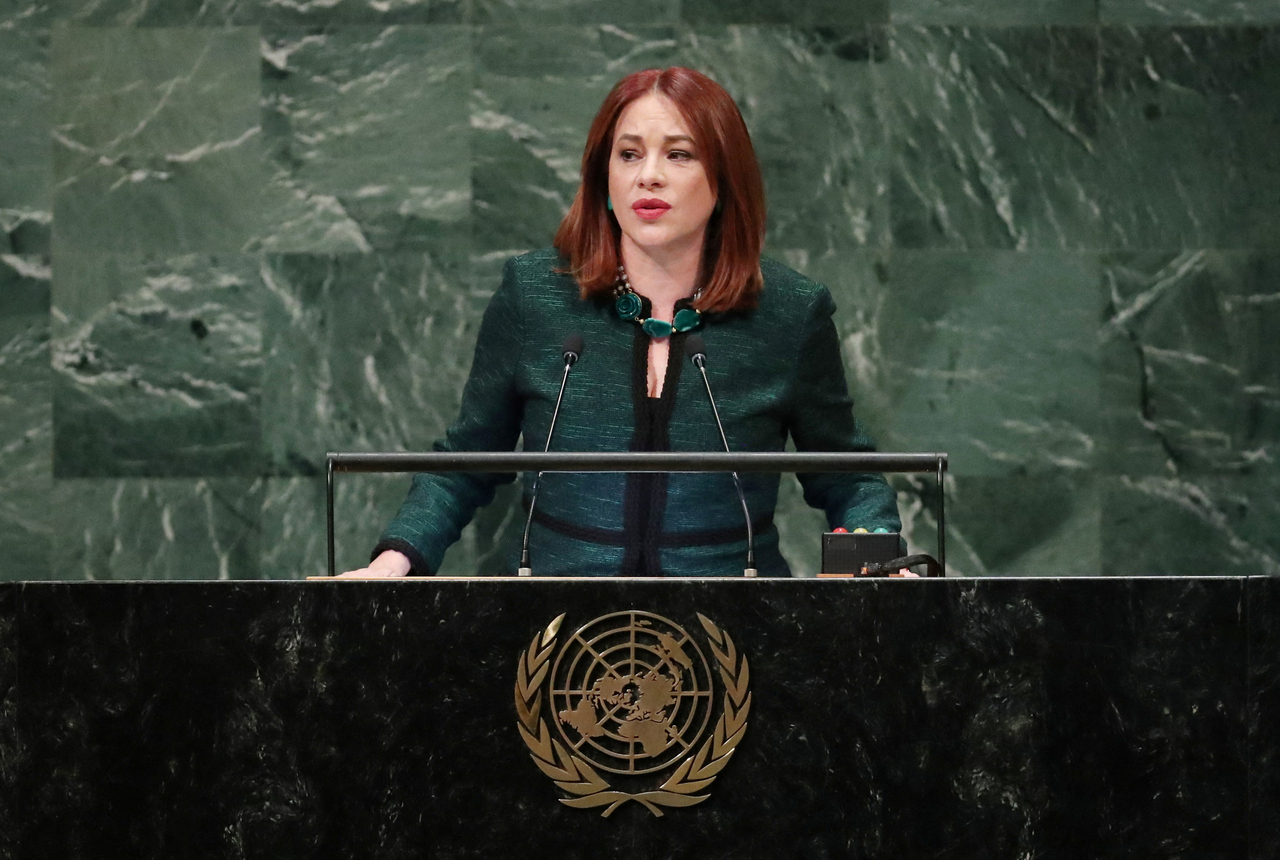 The United Nations General Assembly President Maria Fernanda Espinosa Garces addresses the 73rd session of the General Assembly in New York in 2018. (Reuters-Yonhap)