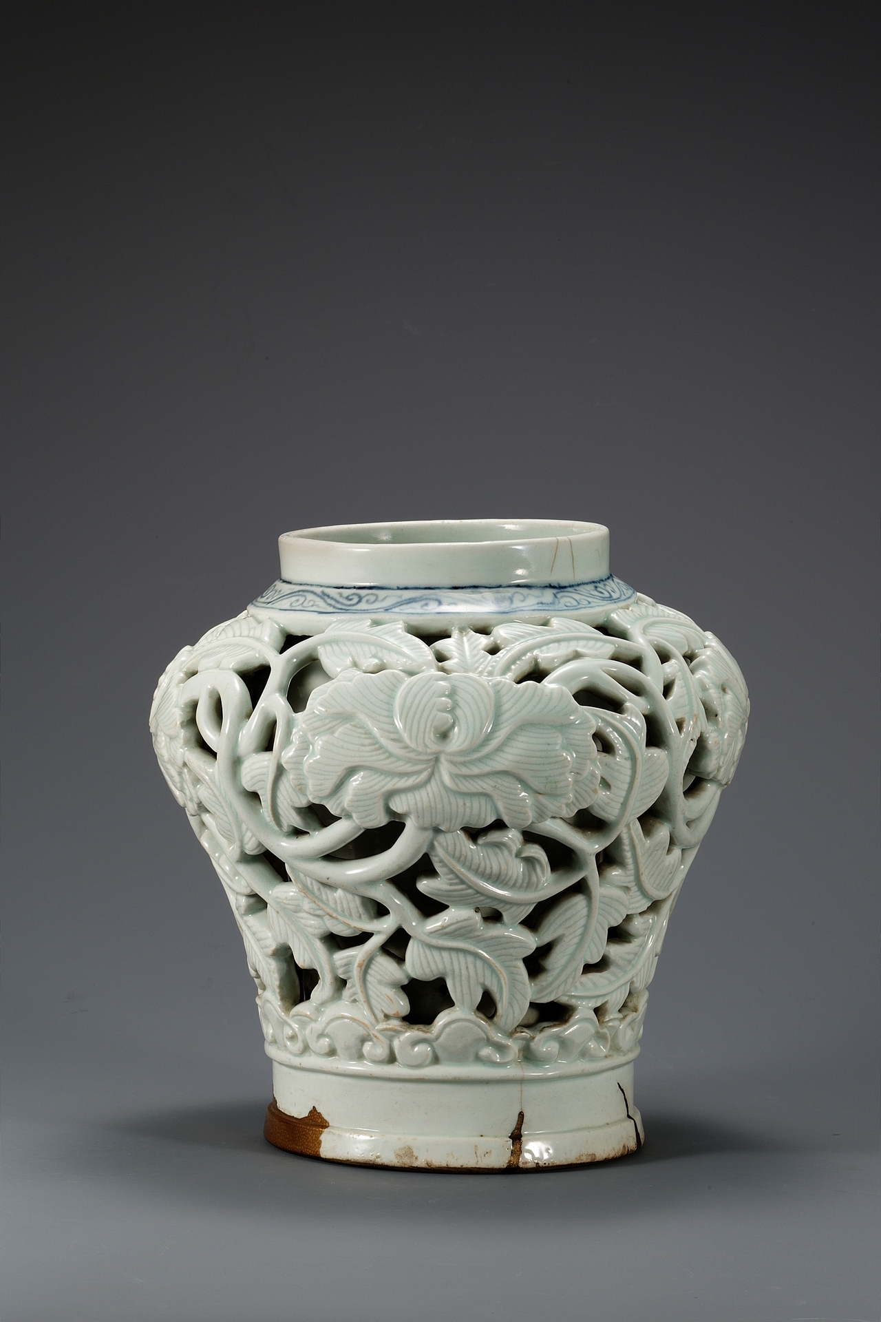 White Porcelain Jar with an Openwork Peony and Scroll Design