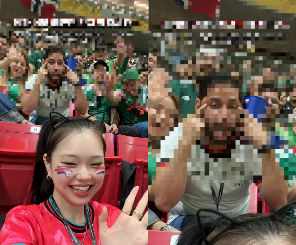 Bernal is pictured making a slant eye gesture during South Korea's World Cup match against the Czech Republic on Thursday. (Instagram @inocat_t)