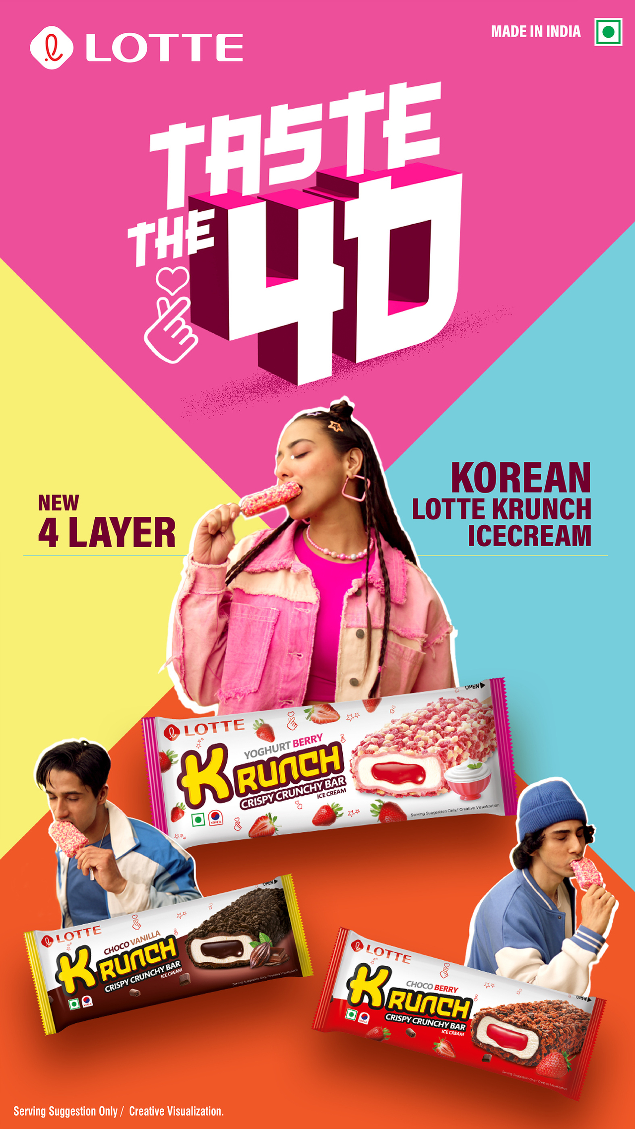 Promotional image of Krunch ice cream bars sold in India (Lotte Wellfood)