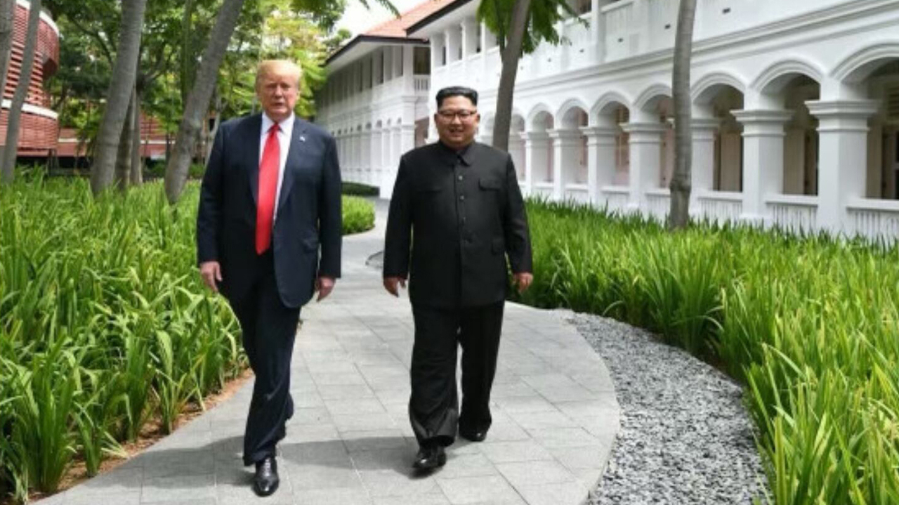 In this photo posted on US President Donald Trump's Truth Social account on June 13 (US time), Trump walks with North Korean leader Kim Jong-un after their summit in Singapore in June 2018. (Trump's Truth Social)