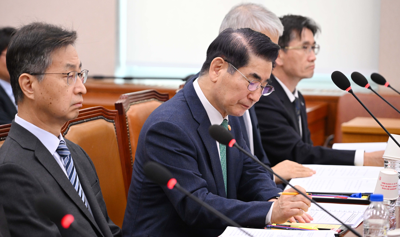Former Defense Minister Kim Yong-hyun attends a session at the National Assembly's Legislation and Judiciary Committee in November 2024, just one month before then-president Yoon Suk Yeol's martial law declaration. (Lee Sang-sub/The Korea Herald)