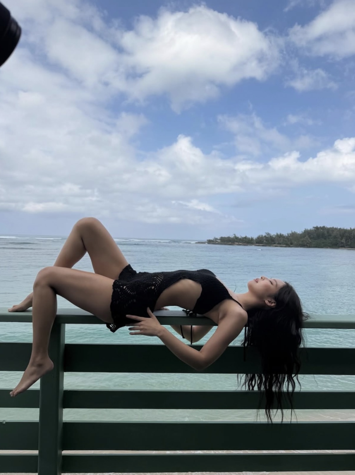 Jennie of Blackpink models a Gabriella crochet coverup from her collection with Frankis Bikinis. (Instagram)