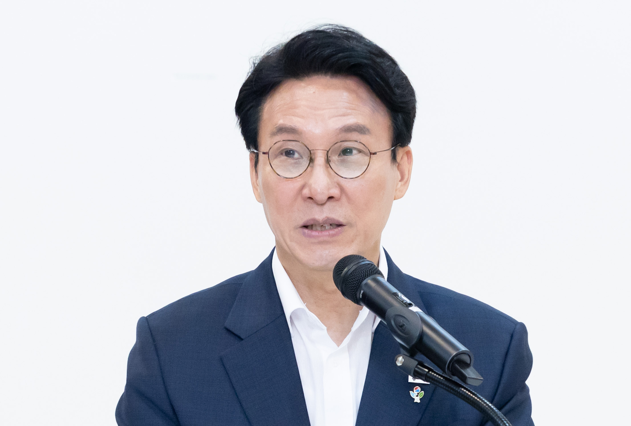 Prime Minister Kim Min-seok speaks during a press conference held at the Government Complex Seoul on Monday. (Yoon Chang-bin/The Korea Herald)