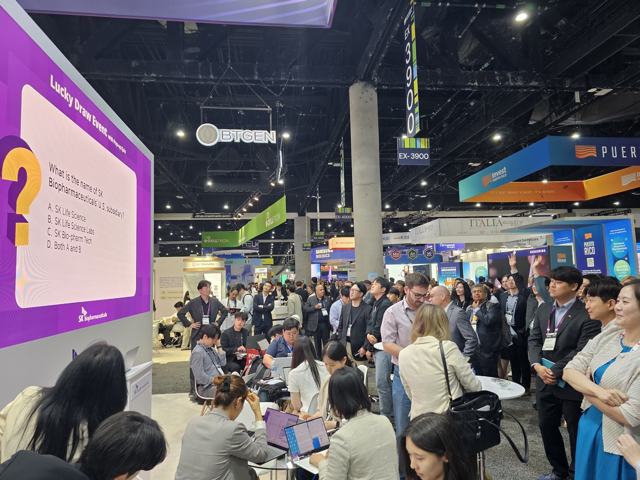 An event at the SK Biopharm booth at the 2026 BIO International Convention (BIO USA), which opened Monday in San Diego. (Choi Eun-ji / The Korea Herald)
