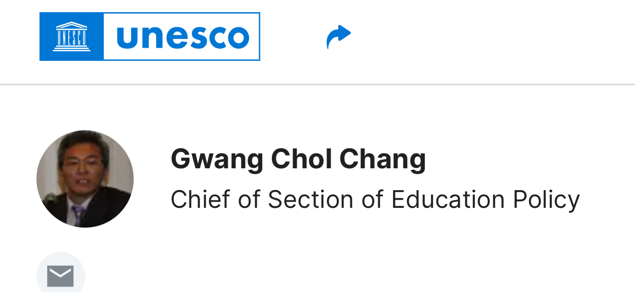 A profile picture of Chang Gwang-chol, UNESCO's director of education policy, is shown on the organization's website in this screenshot captured June 23. (UNESCO website)