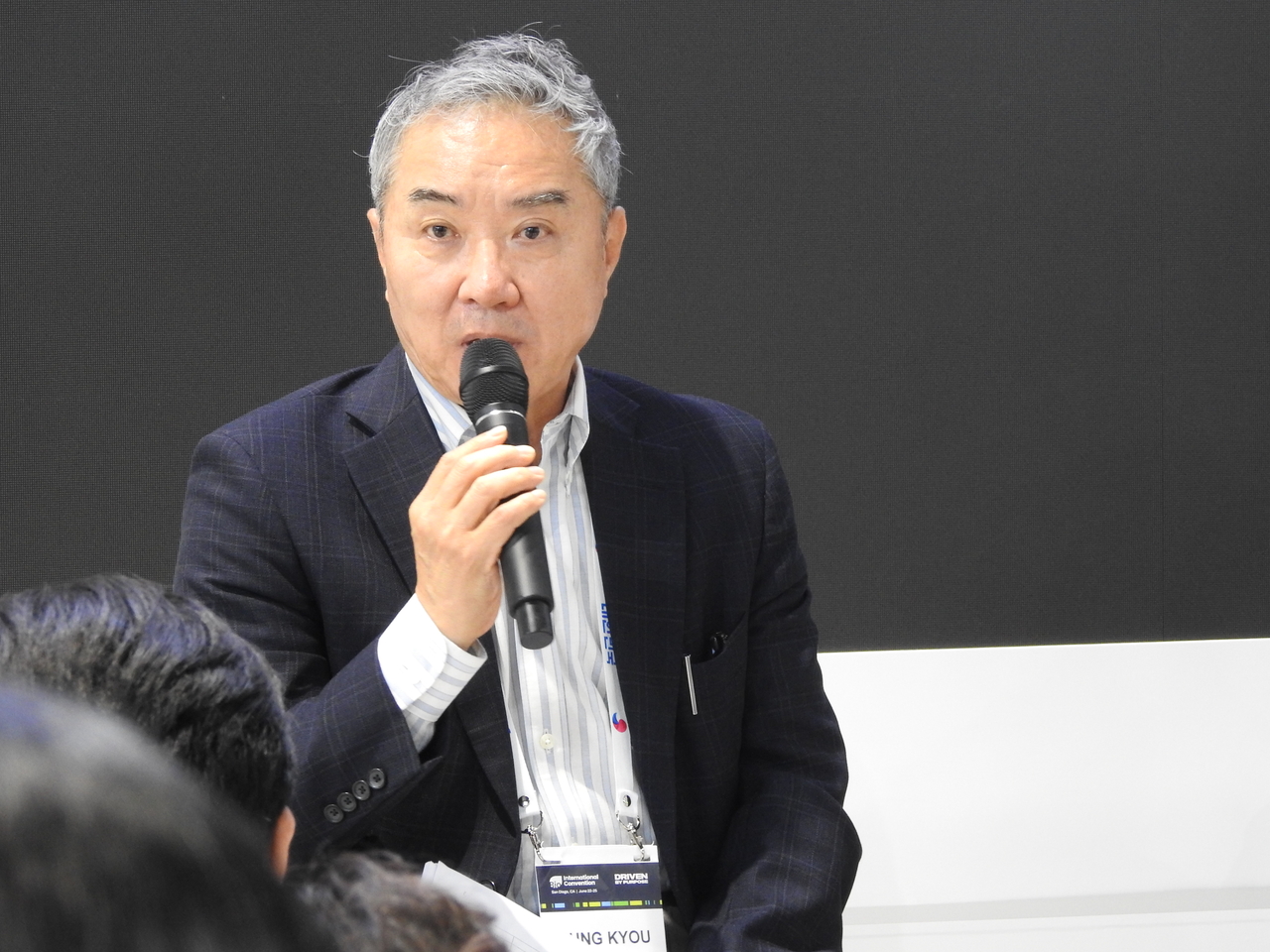Lee Seung-kyou, vice president at the Korea Biotechnology Industry Organization, speaks in a press conference at the 2026 BIO International Convention in San Diego on Monday. (Joint Press Corps.)