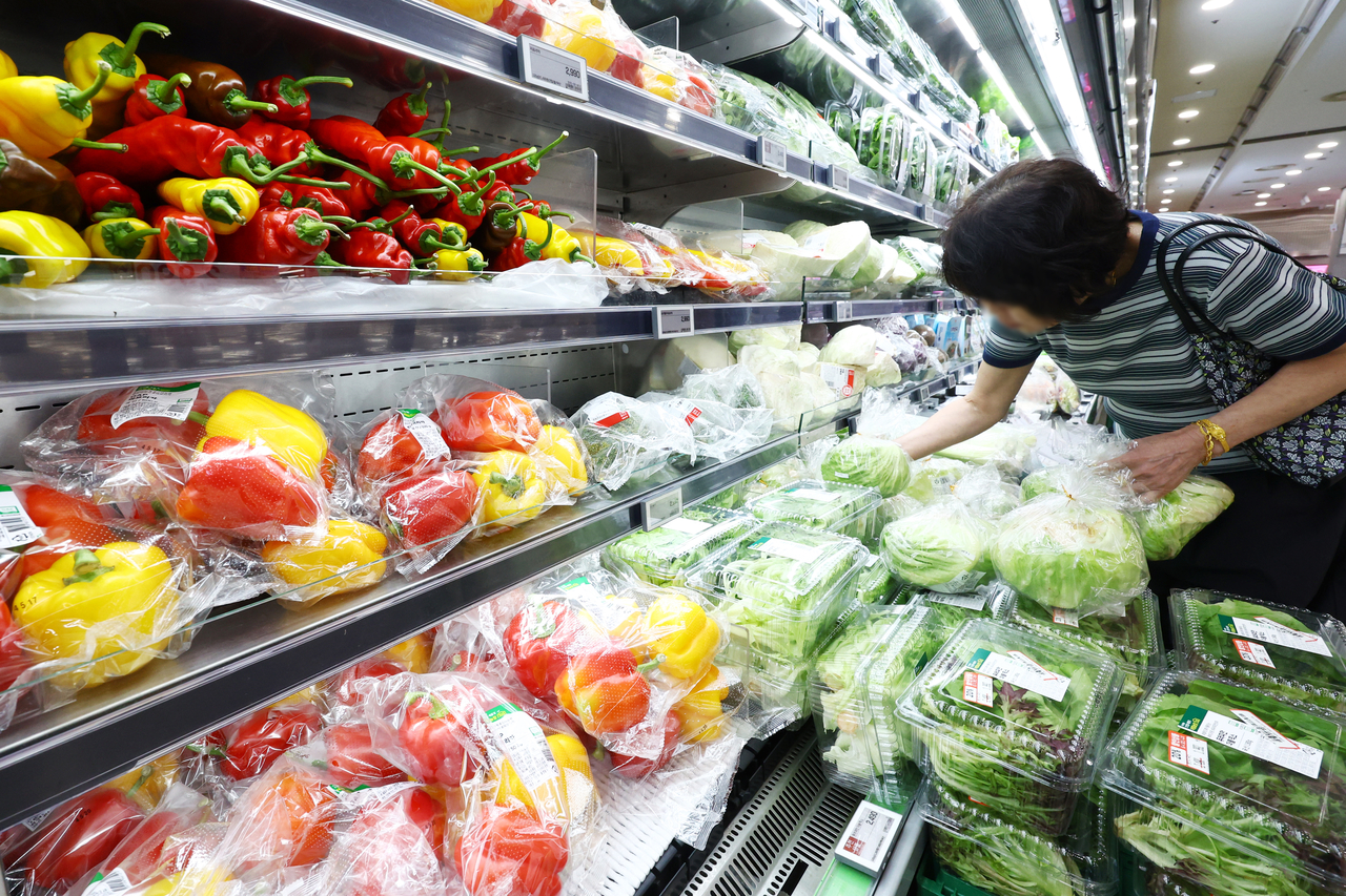 A person shops at a large supermarket in Seoul on Sunday. (Yonhap)