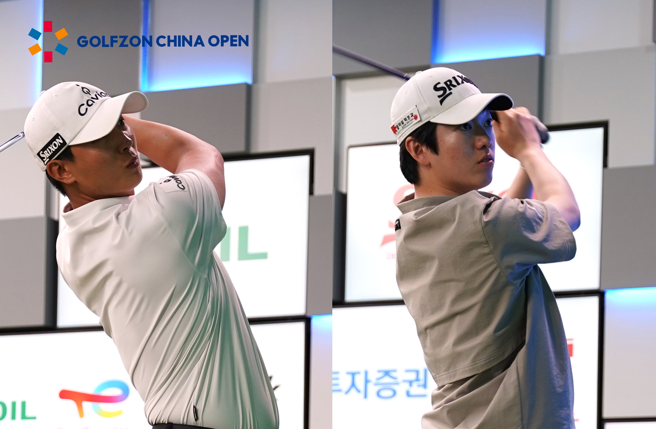 Ha Seung-bin (left) and Lee Jun-hee tied for first place in the men's pro division of the domestic qualifiers for the 2026 Golfzon China Open. (Golfzon)