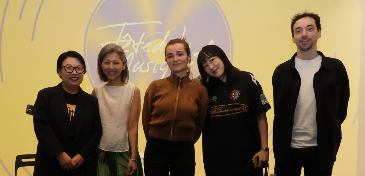 Min Hee-kyung (left), Haihm, Oriane Dessaux, Oh Sung-eun and Alexis Leger participate in Fete de la Musique+ on Monday. (Embassy of France in Korea)