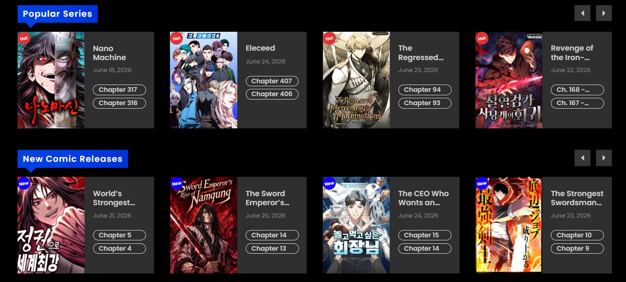 An overseas webtoon piracy website displays a list of works by Korean creators on Wednesday. (Lim Jae-seong/The Korea Herald)