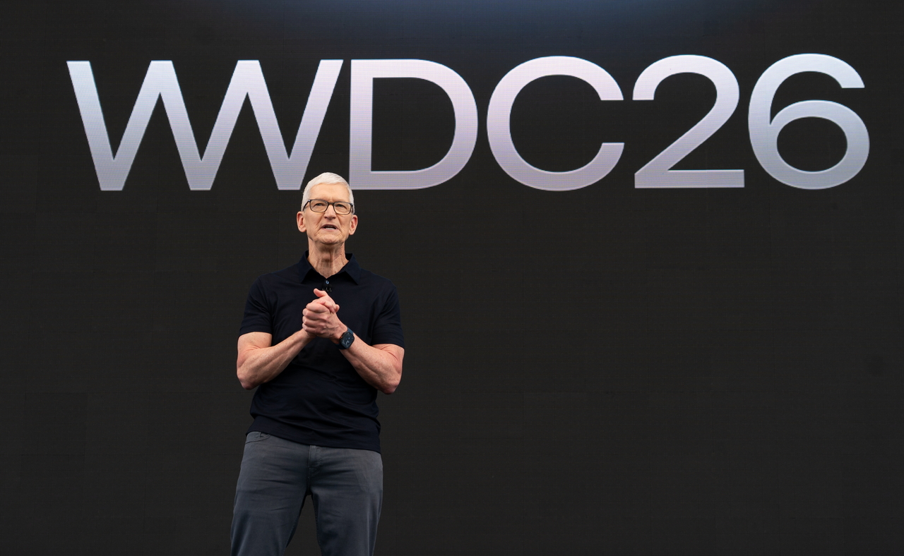 Apple CEO Tim Cook speaks at the company's Worldwide Developers Conference at Apple Park in Cupertino, California, on June 8. (AFP-Yonhap)