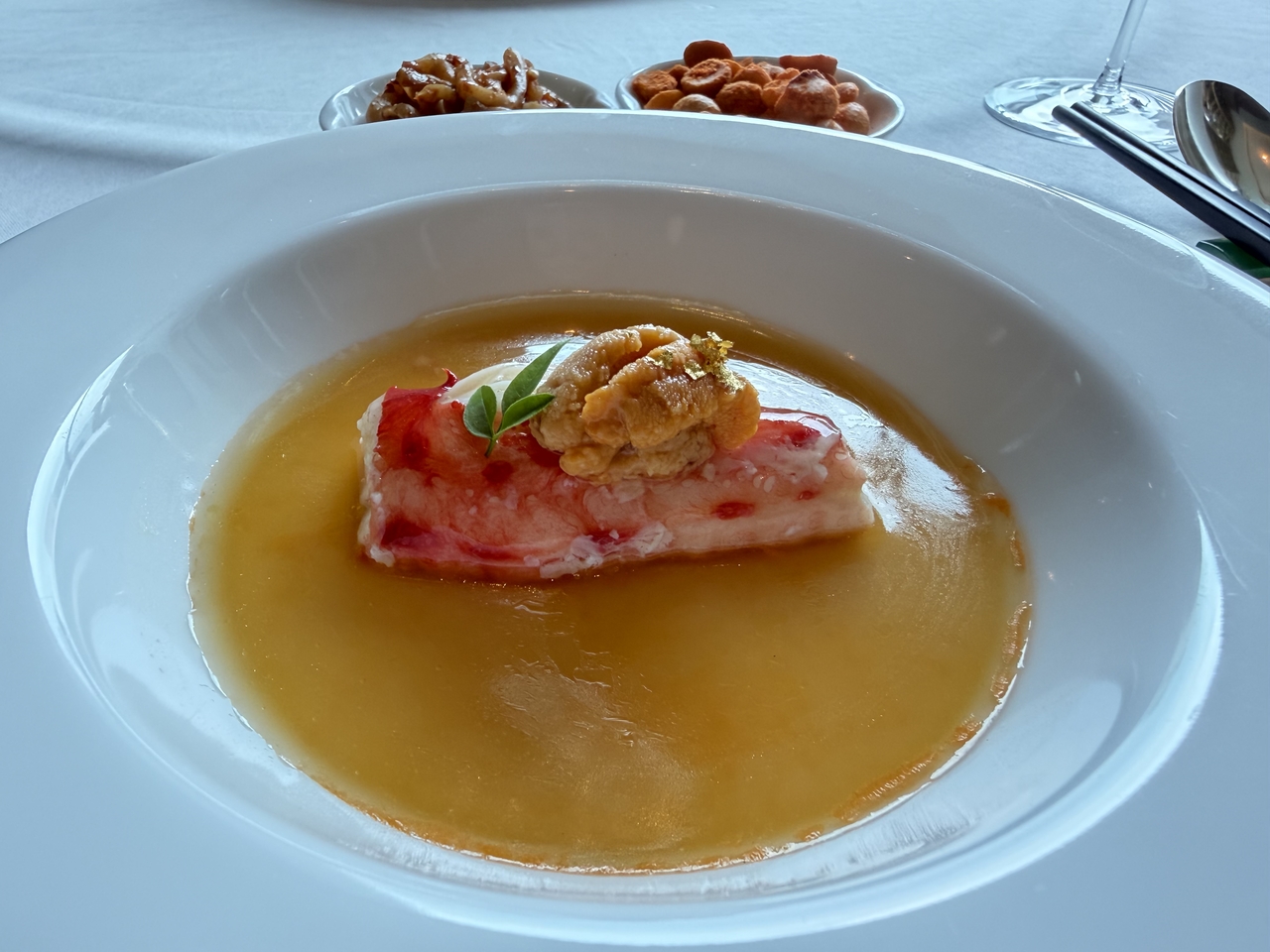 Steamed egg custard with sea urchin and king crab (Hong Yoo/The Korea Herald)