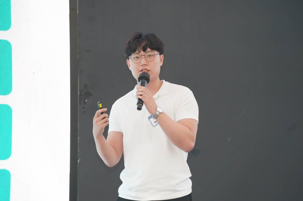 Park Min-jun, head of Wrtn Technologies’ AX CIC, speaks during the 2026 Global Business Forum hosted by The Korea Herald and Herald Business at the Ambassador Seoul Pullman Hotel in Seoul on Wednesday. (The Korea Herald)