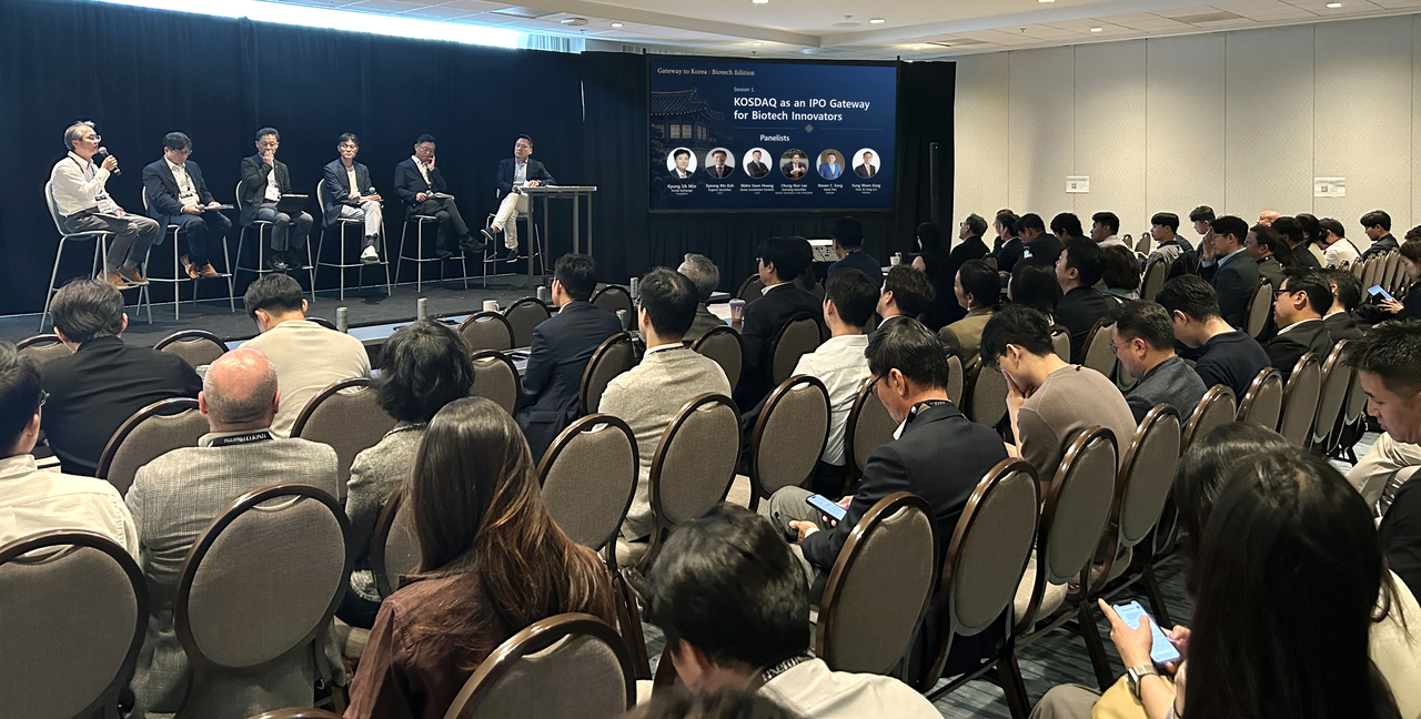 The Korea Exchange holds an investor outreach event on the sidelines of the BIO International Convention in San Diego on Tuesday. (The Korea Exchange)