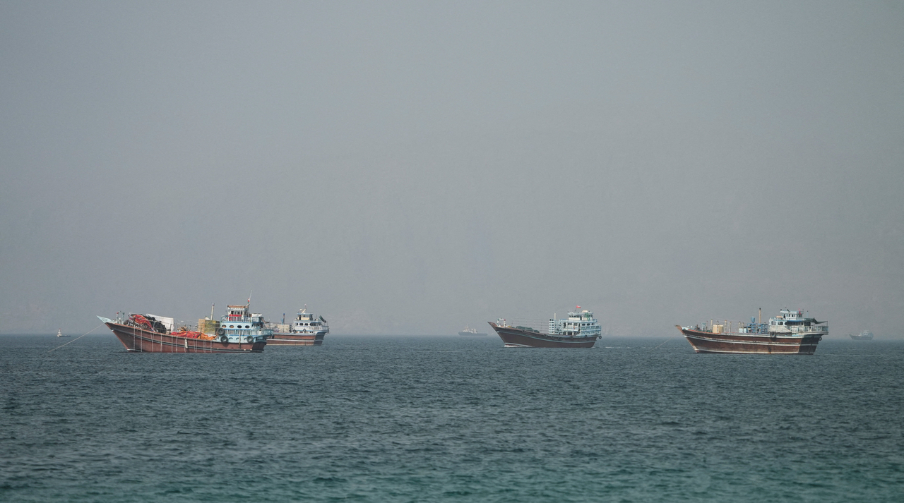 Vessels at the Strait of Hormuz, as seen from Musandam,Oman, June 25, 2026.  (Reuters-Yonhap)