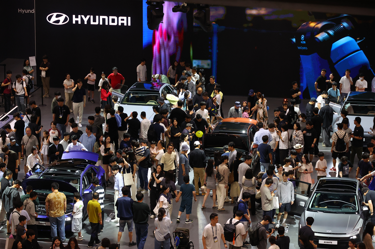 Vehicles are displayed at the Busan International Mobility Show held at BEXCO in the southeastern city of Busan on Sunday. (Yonhap)