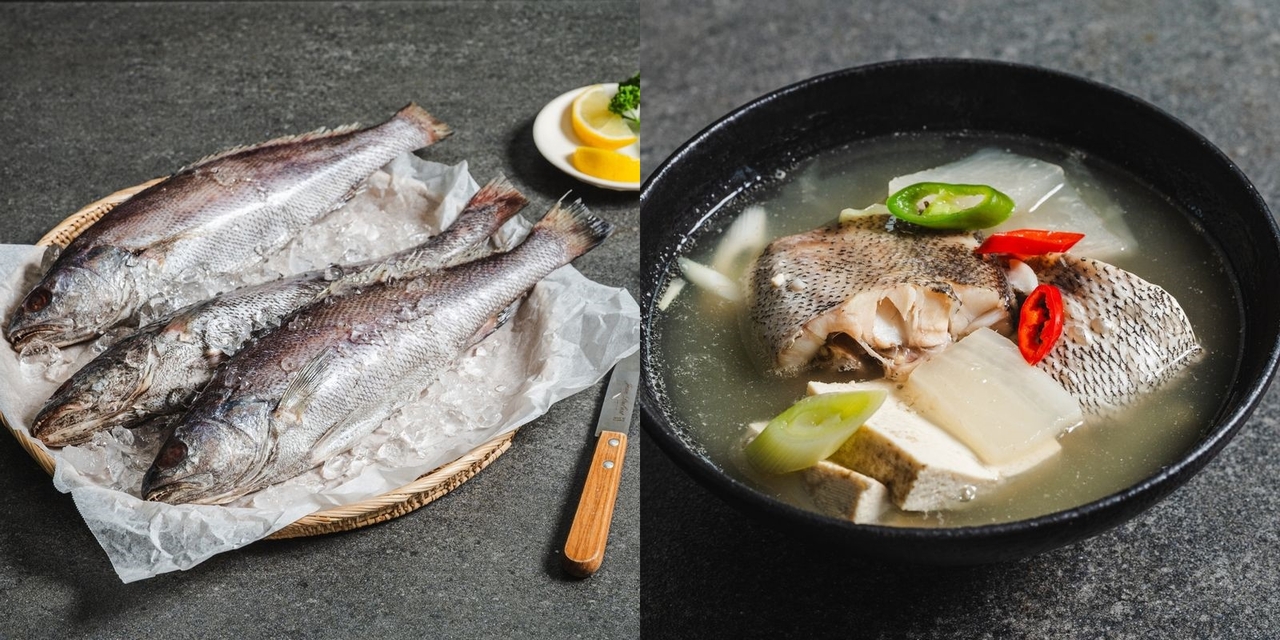 민어(왼쪽), 통민어 지리탕 [우리의 식탁 제공]