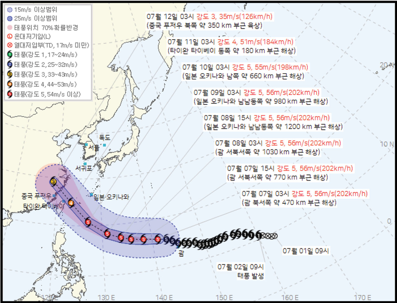 This image shows Typhoon Bavi's expected path as of 4 a.m. Tuesday. (Korea Meteorological Administration)