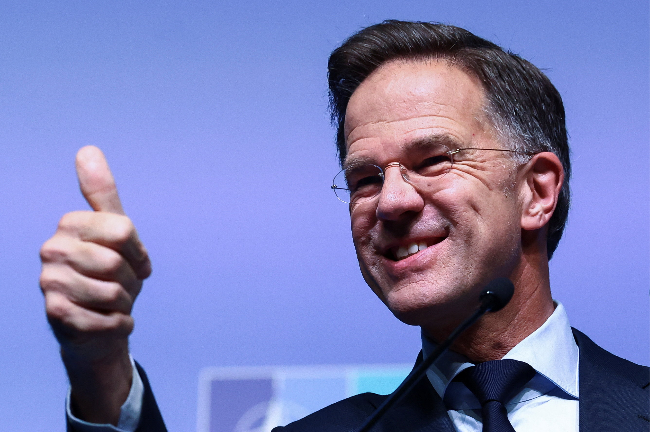 NATO Secretary-General Mark Rutte gestures as he speaks during a press conference ahead of a NATO leaders summit in Ankara, Turkey, Monday. (Reuters)