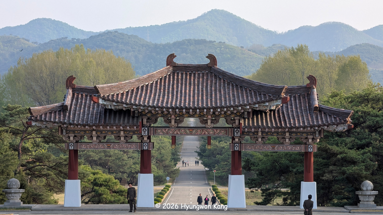 The entrance gate to the UNESCO World Heritage Site, the Complex of Koguryo Tombs, near Pyongyang, is topped with red roof tiles, traditionally reserved for imperial architecture and symbolizing the residence of an emperor.  (Hyungwon Kang)