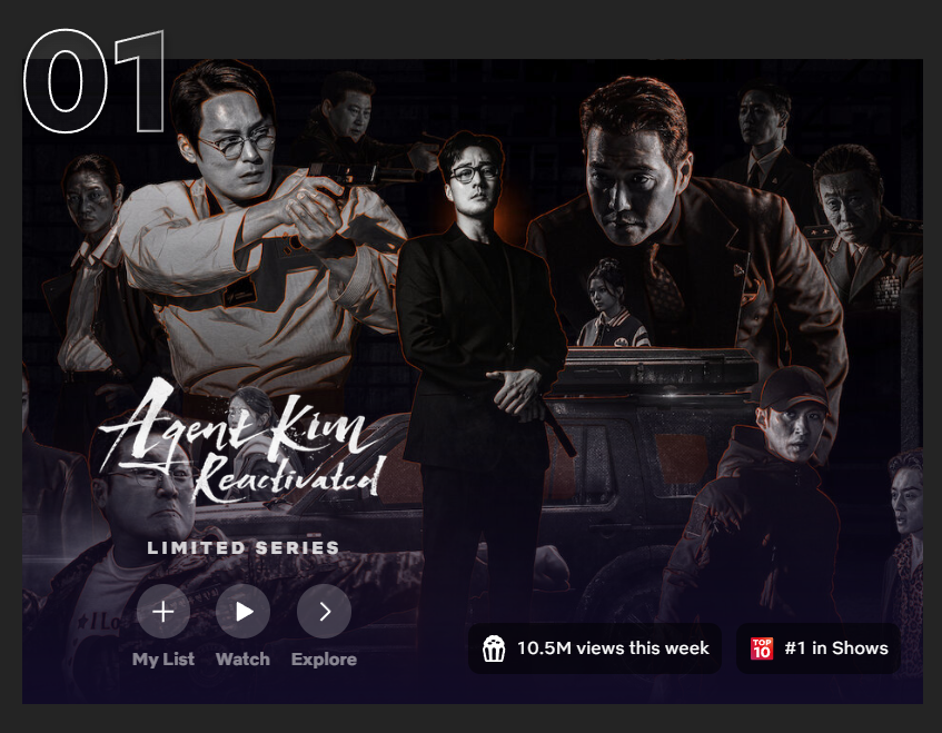 "Agent Kim Reactivated" is No. 1 on Global Top 10 Non-English Shows chart (Netflix)