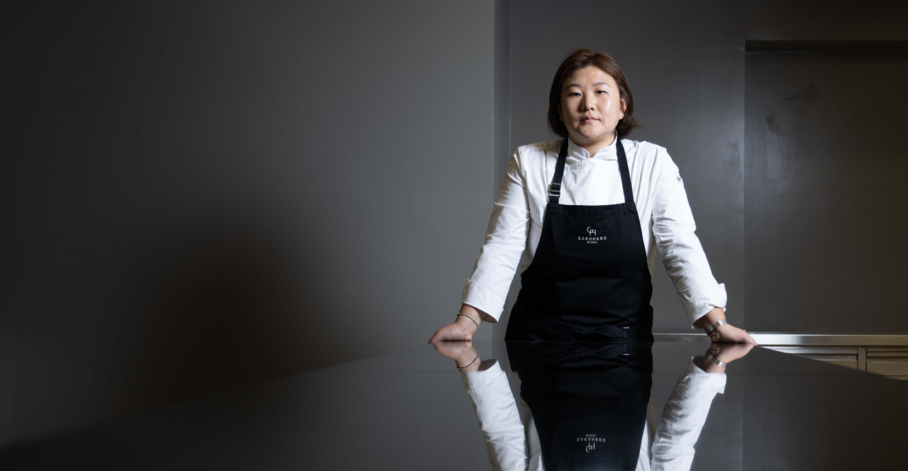 Yun Eun-young, owner-chef of dessert boutique Garuharu, poses for a photo before an interview at her shop in Gangnam-gu, Seoul, on July 2. (Yoon Chang-bin/The Korea Herald)