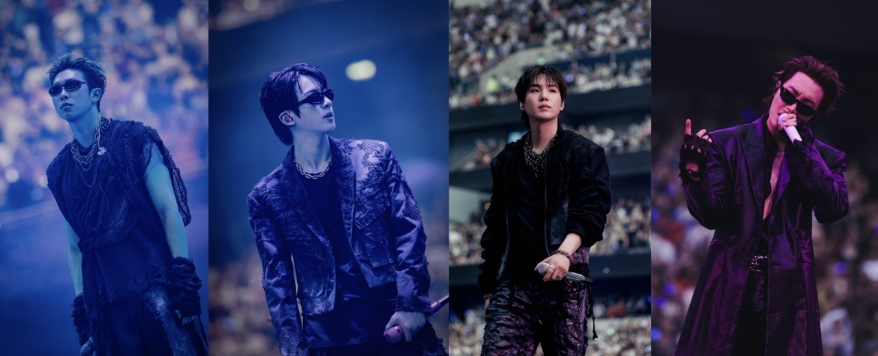 From left: RM, Jin, Suga and J-Hope perform during the