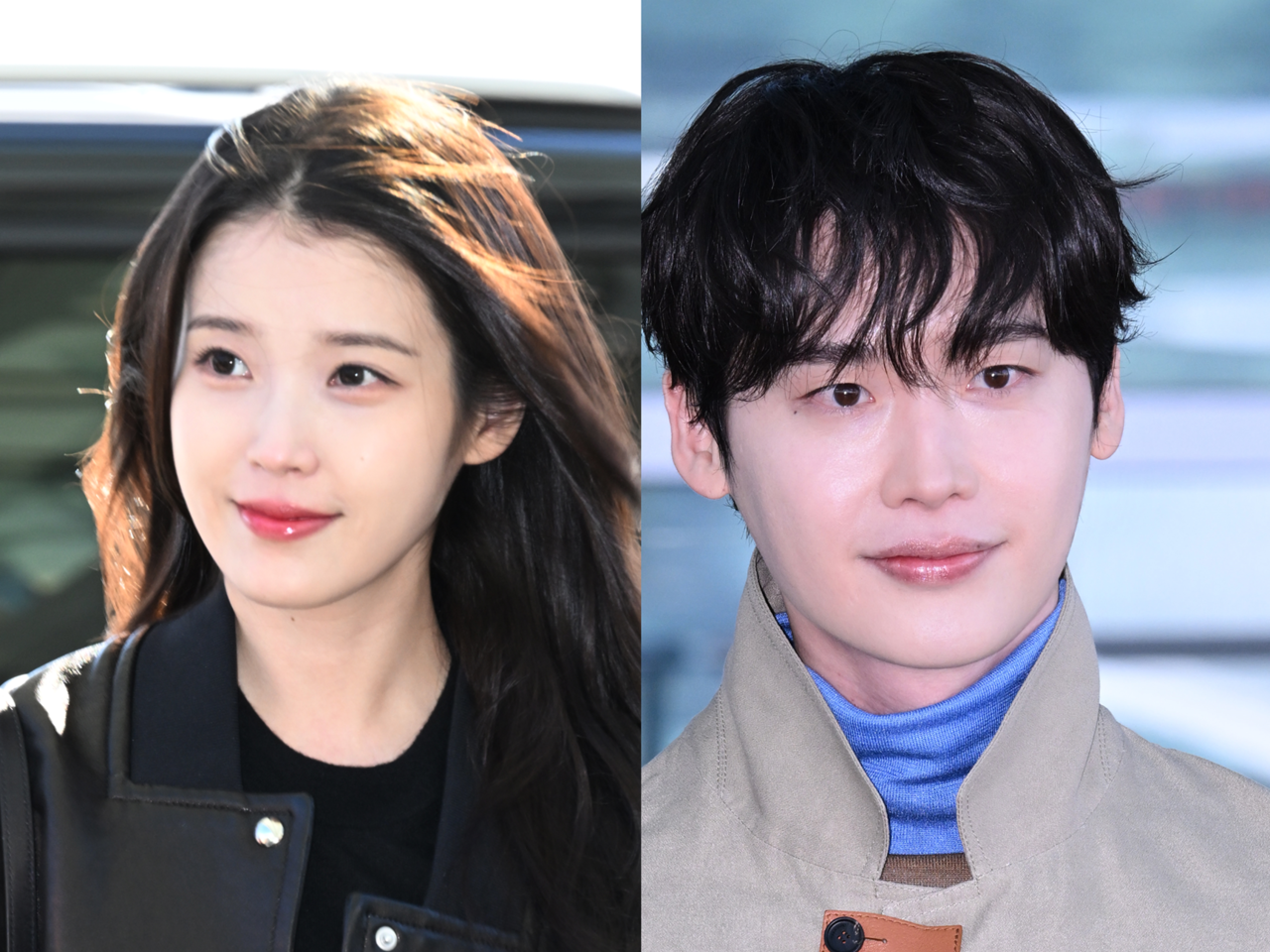 IU (left) and Lee Jong-suk (Yoon Byung-chan/The Korea Herald)