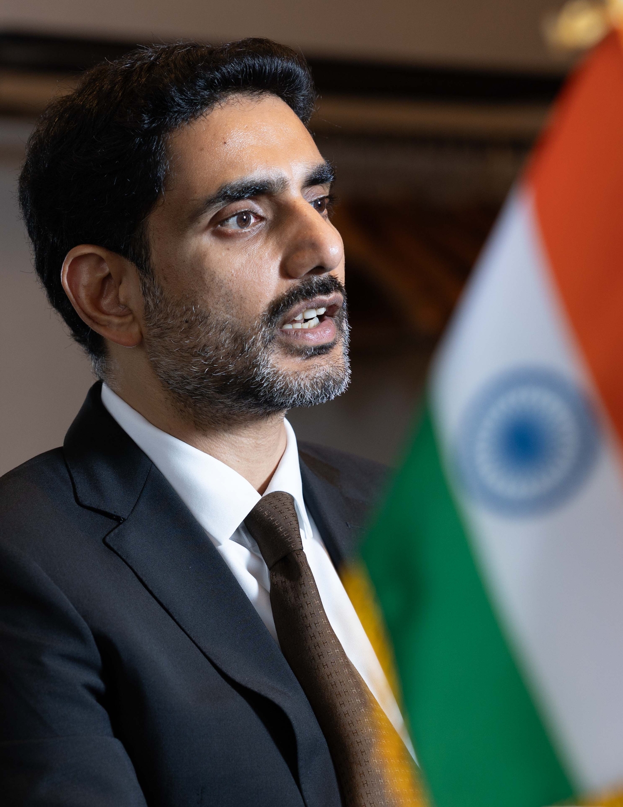 Nara Lokesh, Minister of Information technology, Electronics and communications, Real-time governance, and Human resources development for Andhra Pradesh state in India, speaks in an interview with The Korea Herald on Friday.  (Yoon Chang-bin/The Korea Herald)