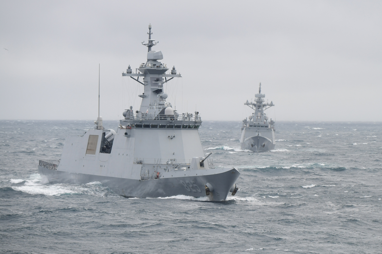 South Korean Navy vessels take part in a maritime exercise in the East Sea in May 2025. (Republic of Korea Navy)