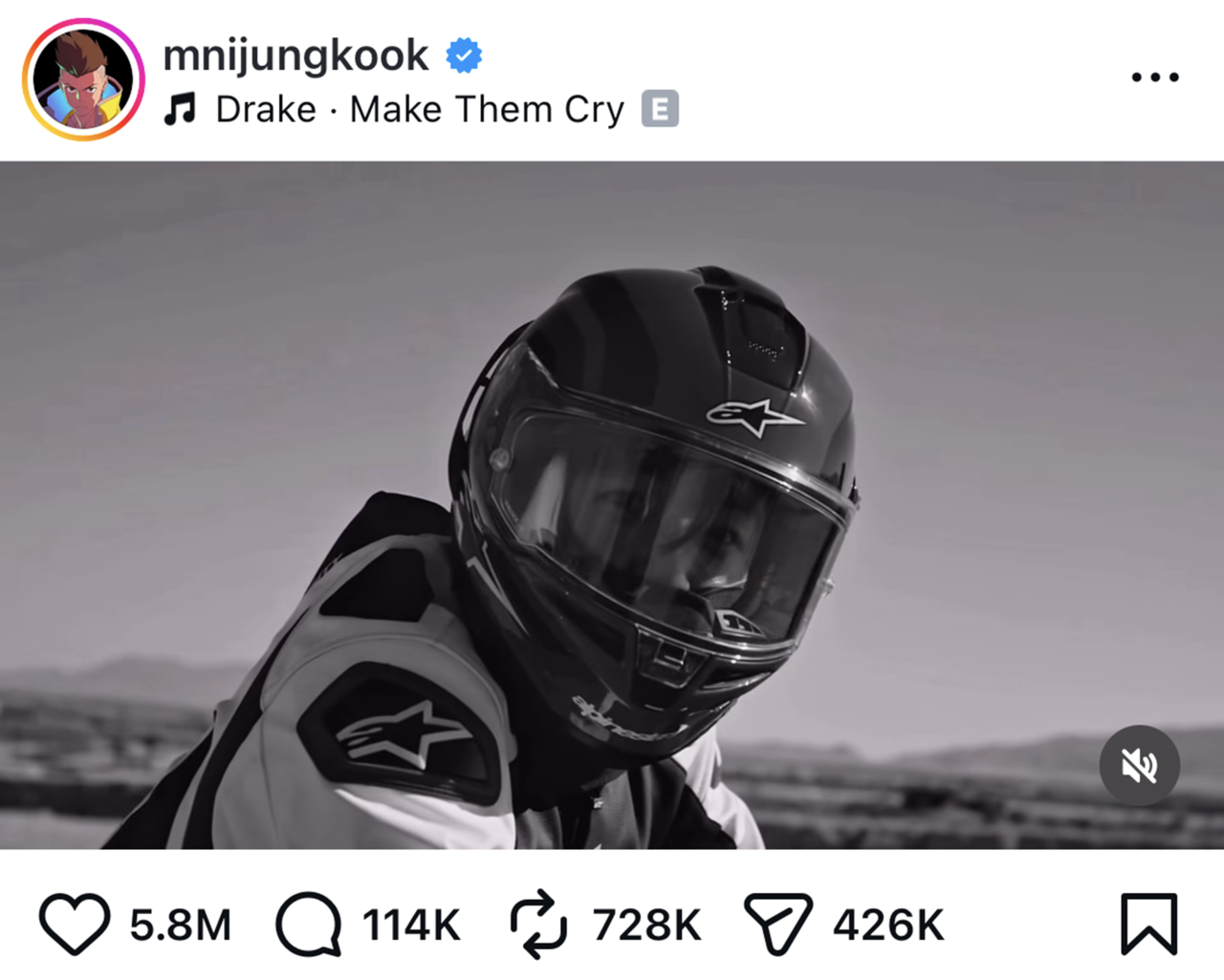 BTS Jungkook's Instagram post with Drake's