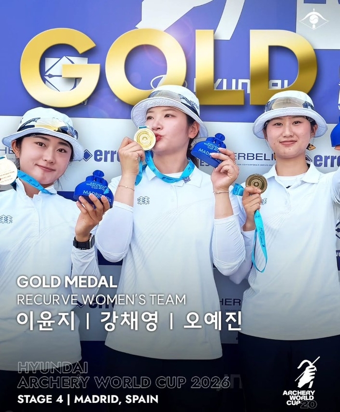 From left: Women's archery team Lee Yun-ji, Kang Chae-young and Oh Ye-jin (Korean Archery Association)