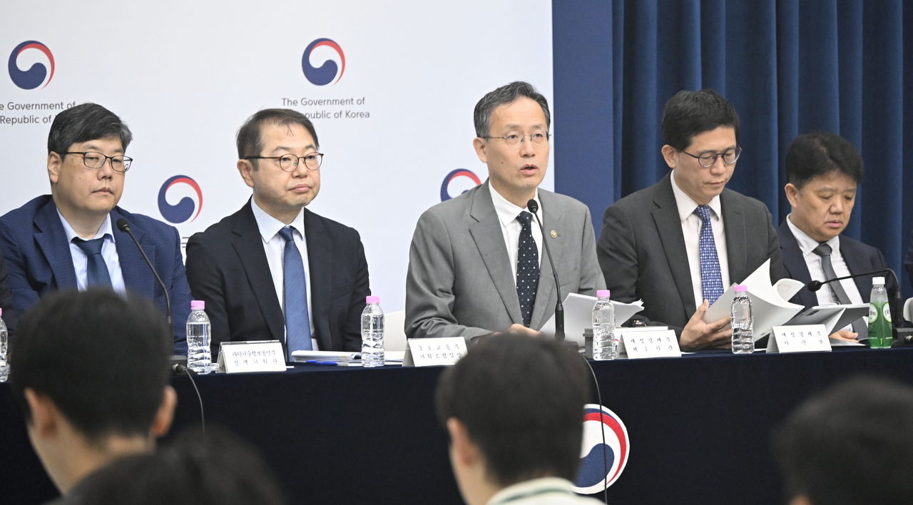 First Vice Finance Minister Lee Hyoung-il speaks during a press briefing on the government's second-half economic policies held in Sejong on Friday. (Ministry of Economy and Finance)